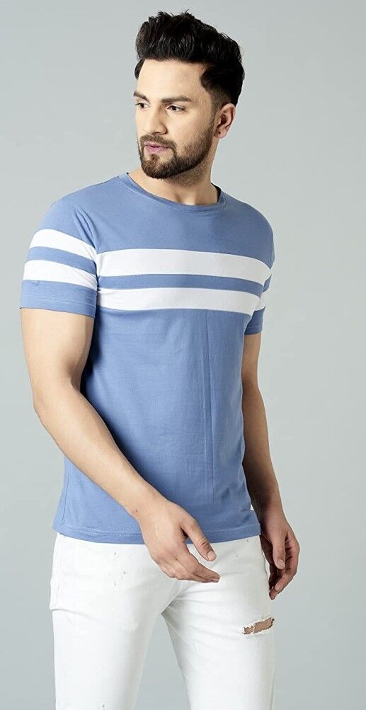 RodZen Men's Cotton Half Sleeve Regular Fit Striped T-Shirt RodZen Men's Cotton Half Sleeve Regular Fit Striped T-Shirt