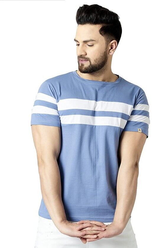 RodZen Men's Cotton Half Sleeve Regular Fit Striped T-Shirt RodZen Men's Cotton Half Sleeve Regular Fit Striped T-Shirt