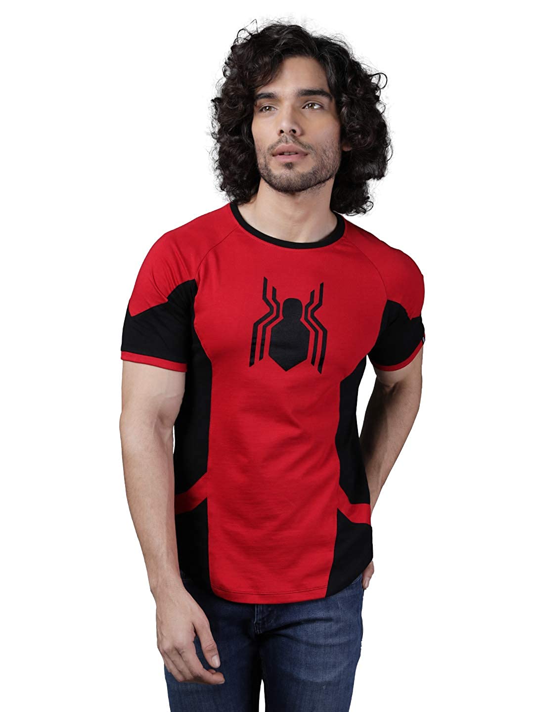 The Souled Store Spider-Man: The Suit Mens Graphic Printed Cotton Drop Cut T-Shirt Red The Souled Store Spider-Man: The Suit Mens Graphic Printed Cotton Drop Cut T-Shirt Red