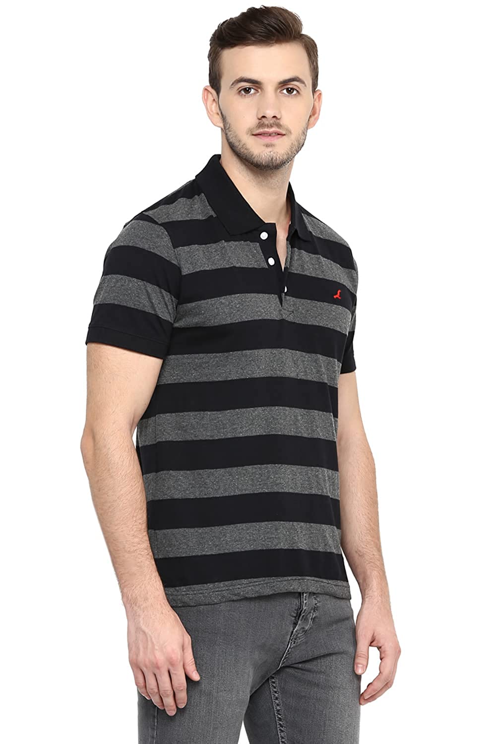 AMERICAN CREW Polo Collar Cotton Poly Striped T-Shirt for Men AMERICAN CREW Polo Collar Cotton Poly Striped T-Shirt for Men