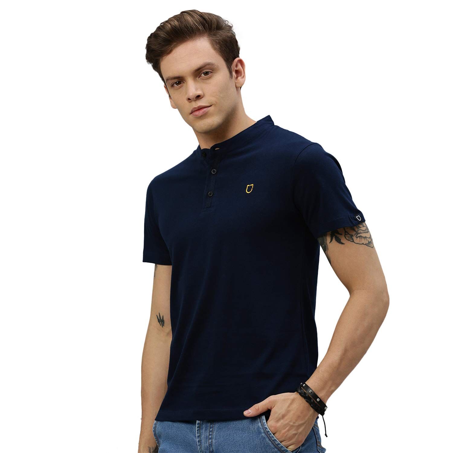 Urbano Fashion Men's Solid Mandarin Collar Slim Fit Cotton T-Shirt Urbano Fashion Men's Solid Mandarin Collar Slim Fit Cotton T-Shirt