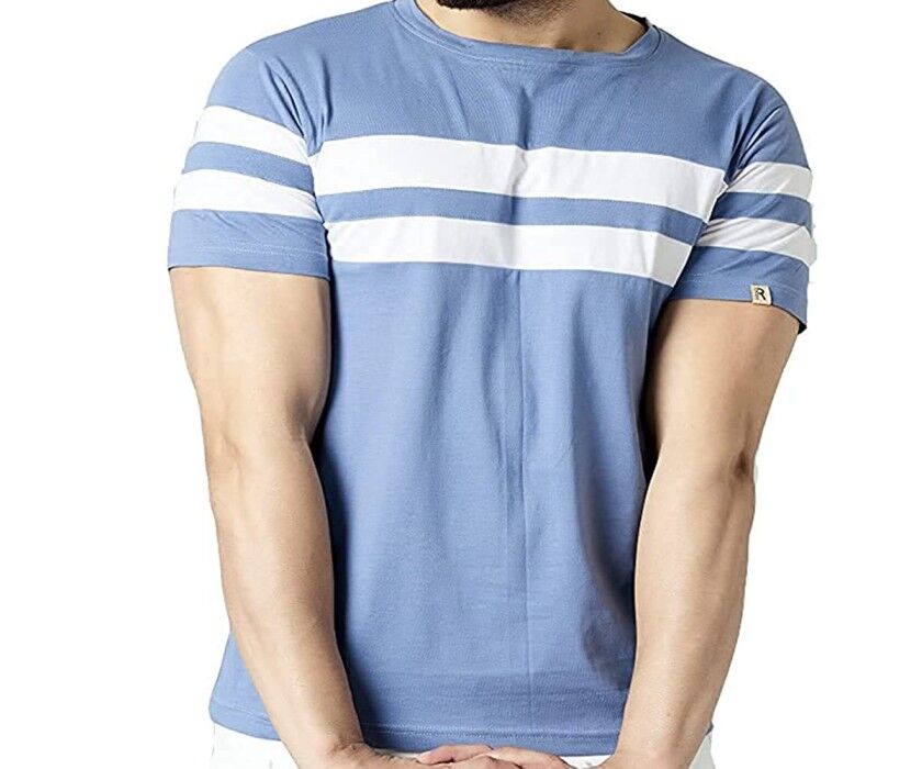 RodZen Men's Cotton Half Sleeve Regular Fit Striped T-Shirt RodZen Men's Cotton Half Sleeve Regular Fit Striped T-Shirt