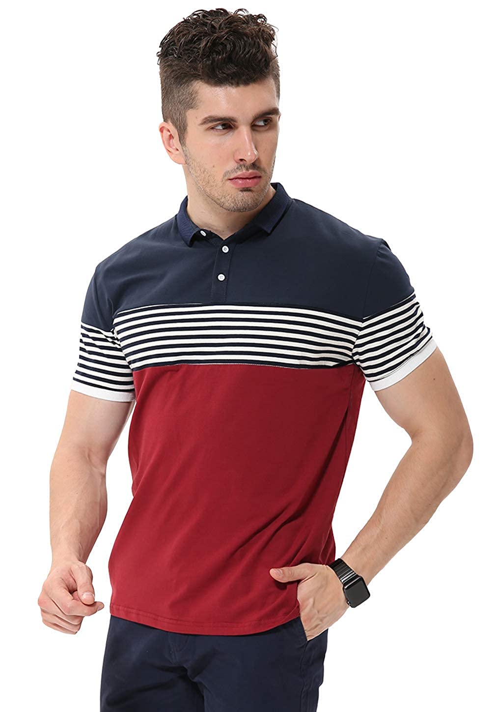 fanideaz Mens Cotton Half Sleeve Striped Polo T Shirt with Collar fanideaz Mens Cotton Half Sleeve Striped Polo T Shirt with Collar