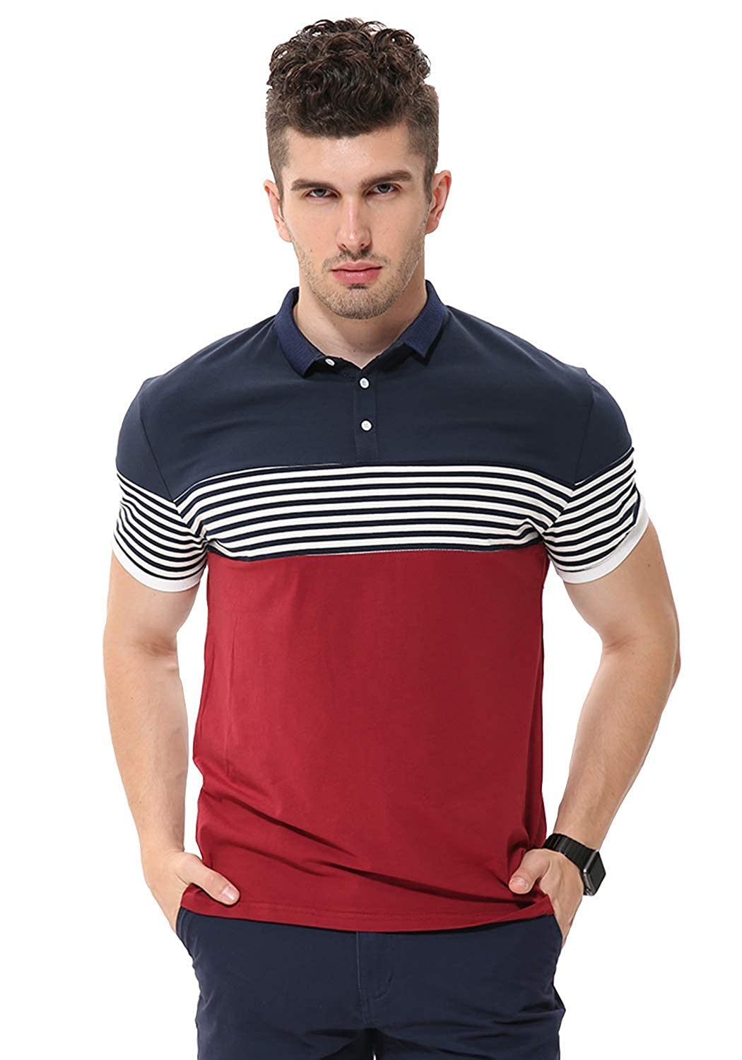 fanideaz Mens Cotton Half Sleeve Striped Polo T Shirt with Collar