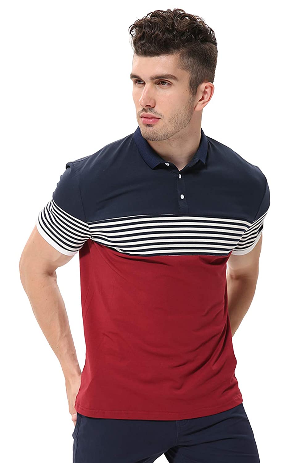 fanideaz Mens Cotton Half Sleeve Striped Polo T Shirt with Collar fanideaz Mens Cotton Half Sleeve Striped Polo T Shirt with Collar