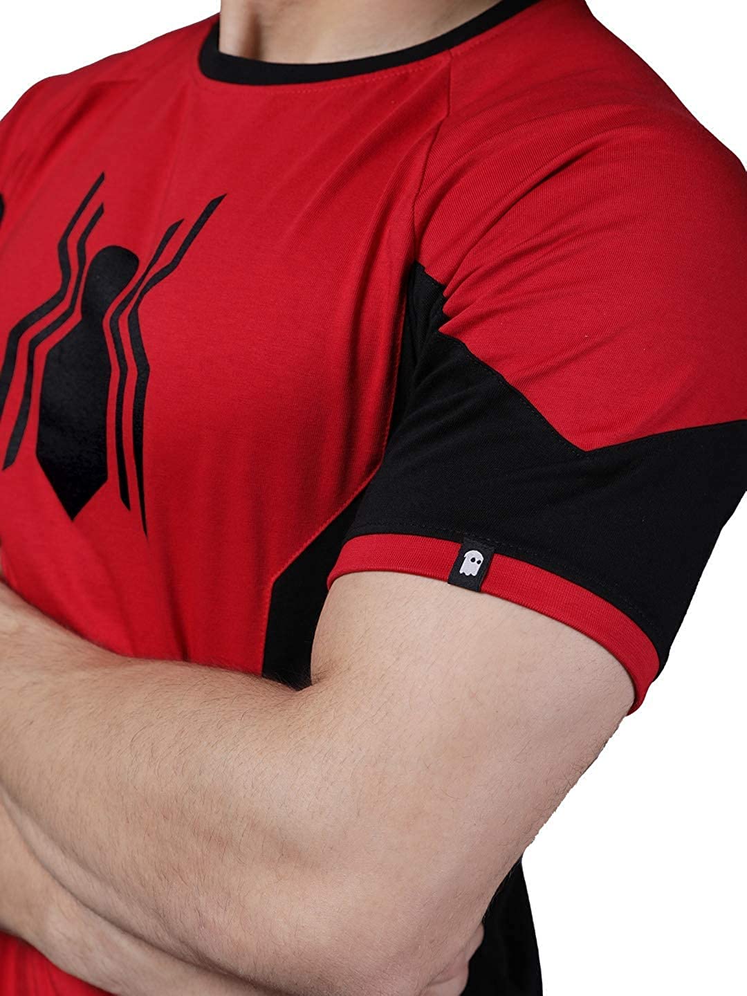 The Souled Store Spider-Man: The Suit Mens Graphic Printed Cotton Drop Cut T-Shirt Red The Souled Store Spider-Man: The Suit Mens Graphic Printed Cotton Drop Cut T-Shirt Red