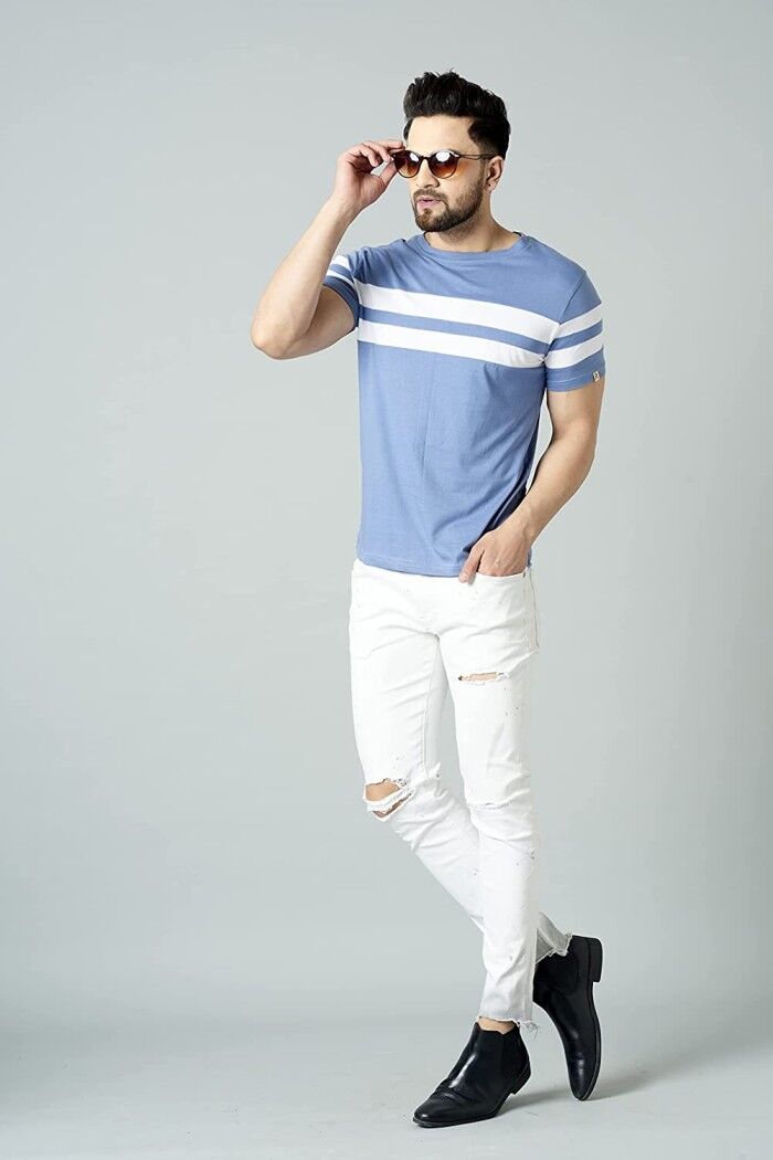 RodZen Men's Cotton Half Sleeve Regular Fit Striped T-Shirt RodZen Men's Cotton Half Sleeve Regular Fit Striped T-Shirt
