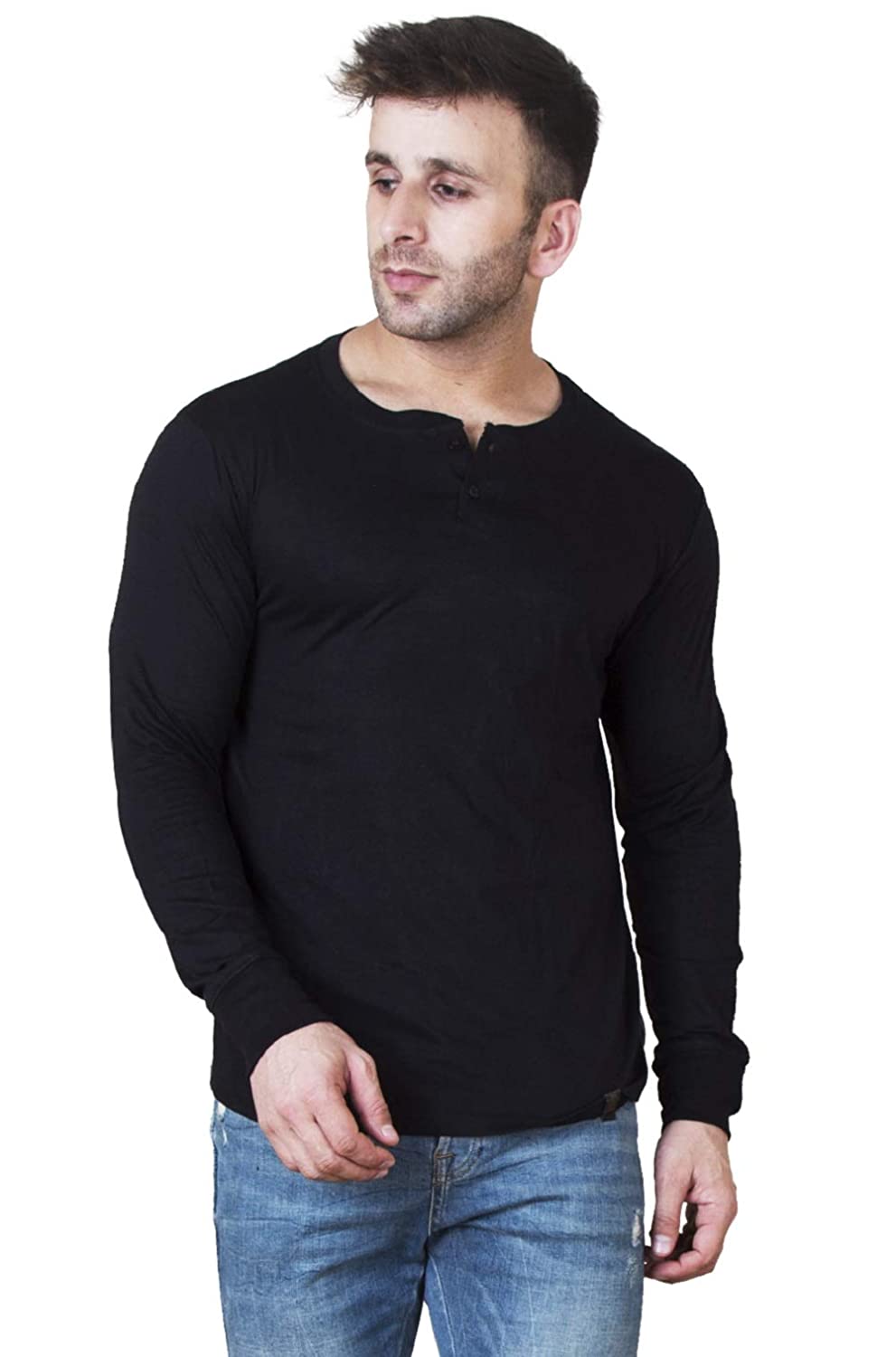 Veirdo Men's Cotton Henley Neck Full Sleeve Regular Fit T-Shirt