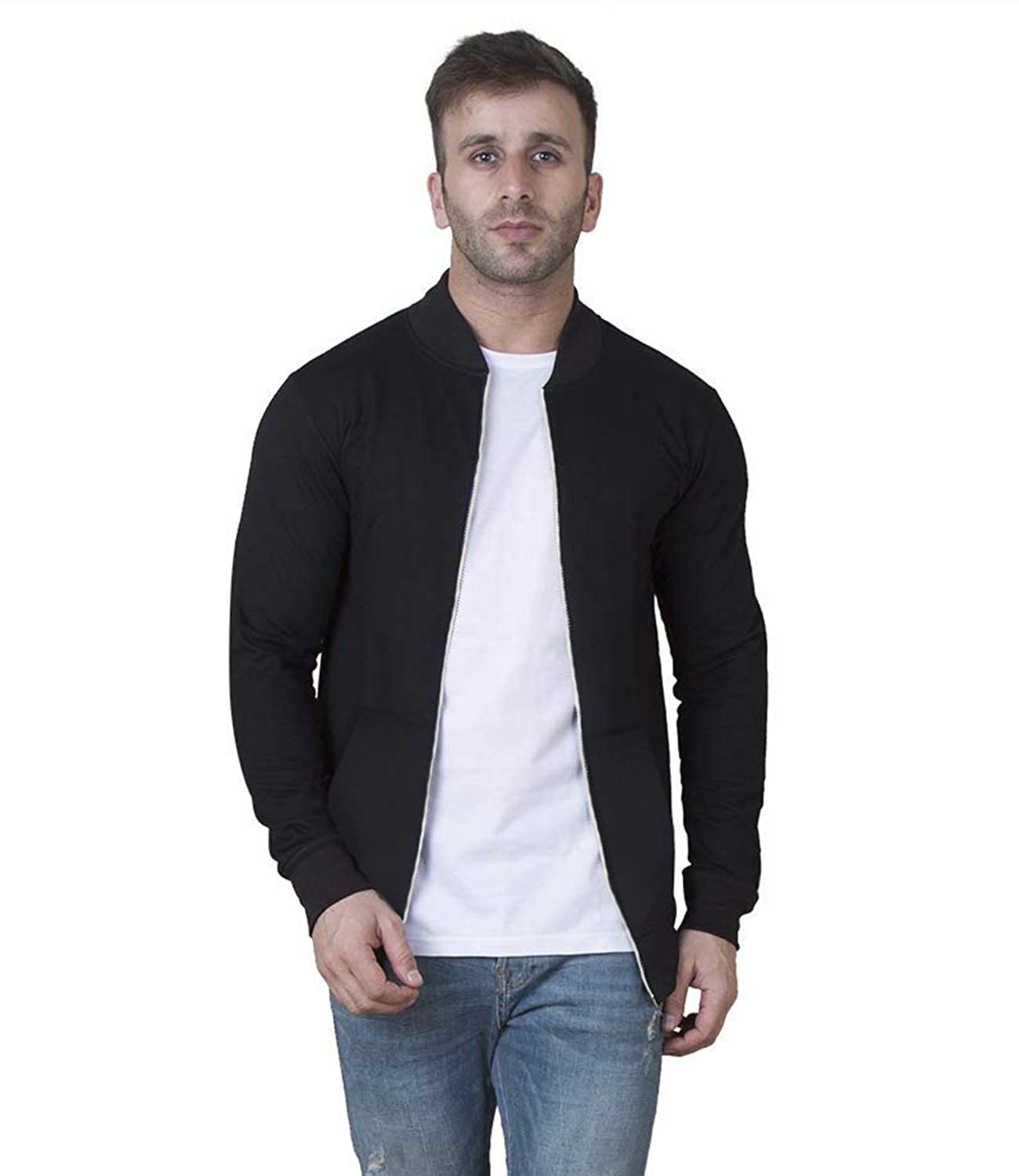 61uDKijf7pL._UL1500_ AWG Men's Cotton Regular Fit Solid Varsity Jacket - Black