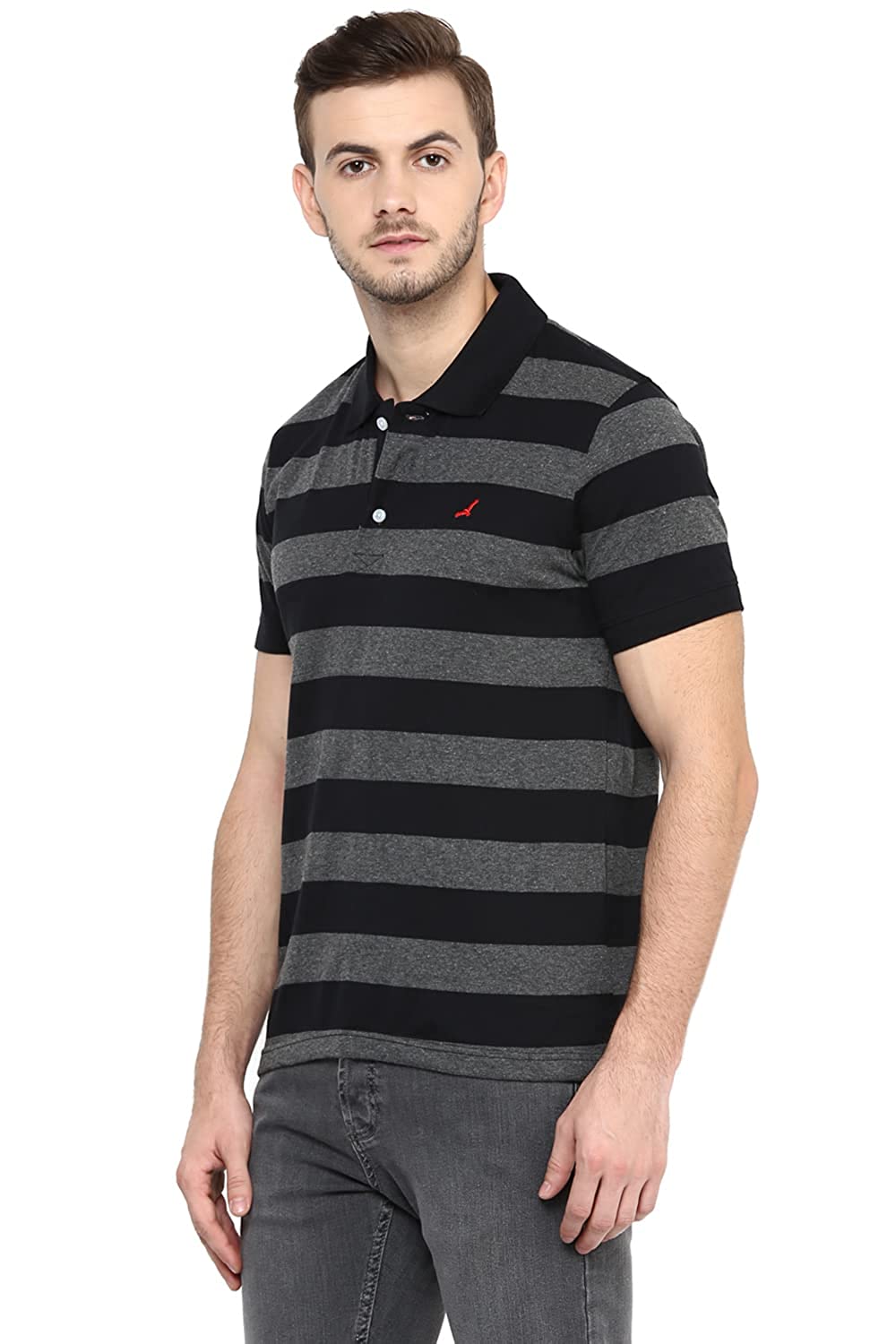 AMERICAN CREW Polo Collar Cotton Poly Striped T-Shirt for Men AMERICAN CREW Polo Collar Cotton Poly Striped T-Shirt for Men