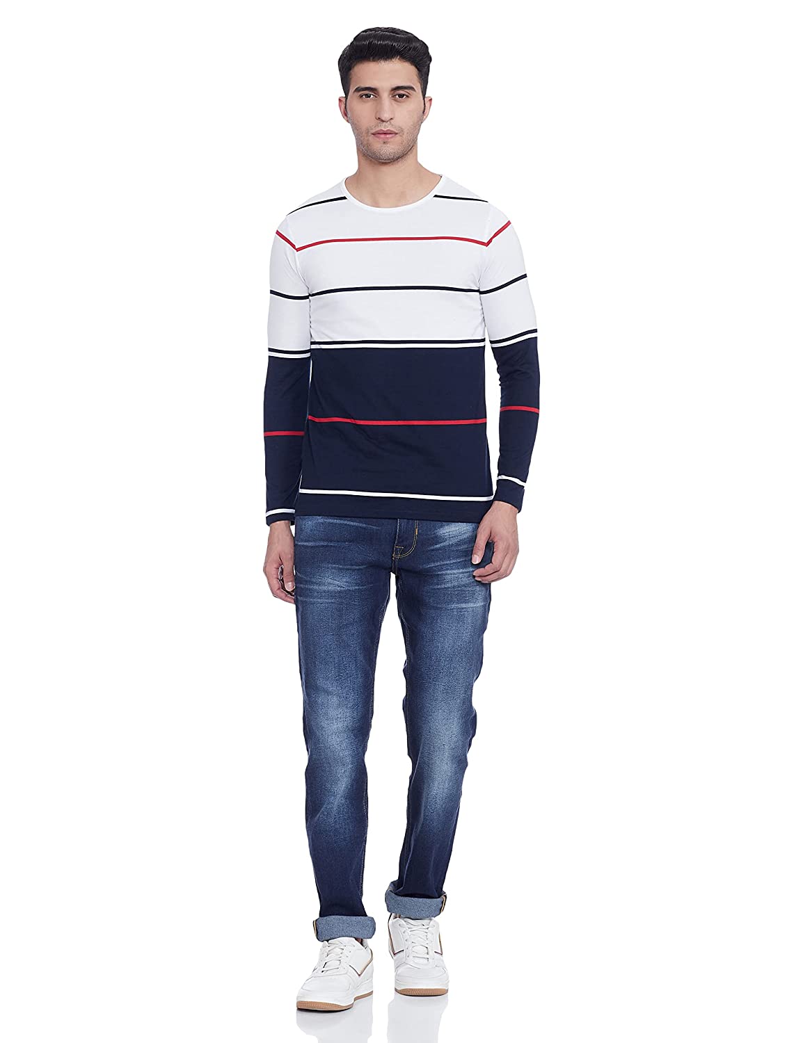 EYEBOGLER Men's Regular Fit Striped Round Neck T-Shirt EYEBOGLER Men's Regular Fit Striped Round Neck T-Shirt