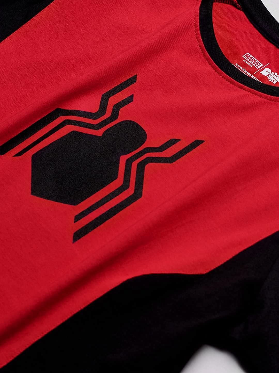 The Souled Store Spider-Man: The Suit Mens Graphic Printed Cotton Drop Cut T-Shirt Red The Souled Store Spider-Man: The Suit Mens Graphic Printed Cotton Drop Cut T-Shirt Red
