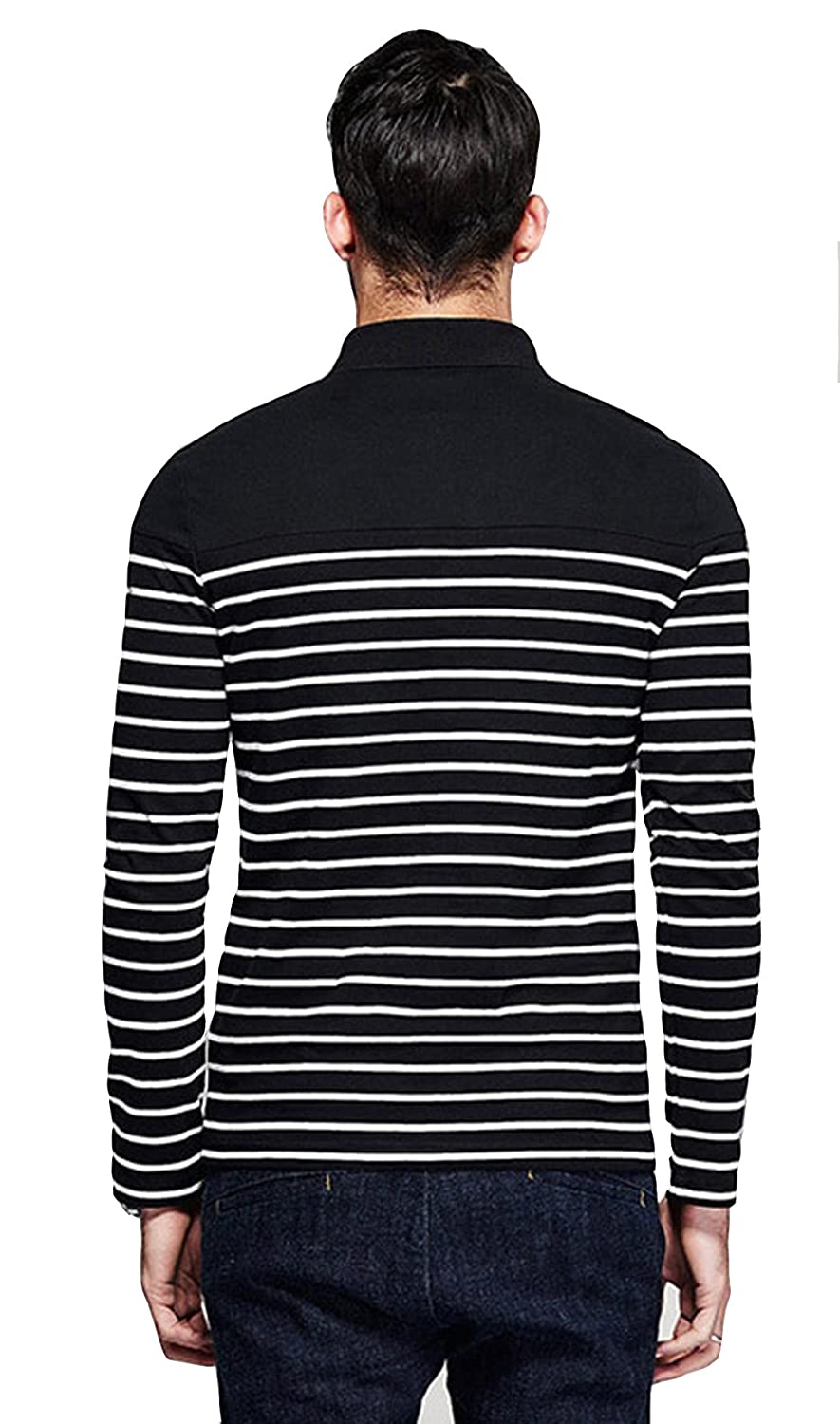 fanideaz Men’s Full Sleeve Cotton Black and White Striped Polo T Shirt fanideaz Men’s Full Sleeve Cotton Black and White Striped Polo T Shirt