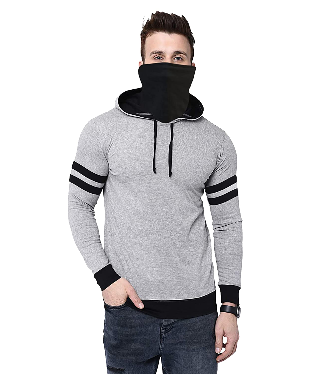 THE ARCHER Solid Men Hooded Neck with Mask T-Shirt THE ARCHER Solid Men Hooded Neck with Mask T-Shirt