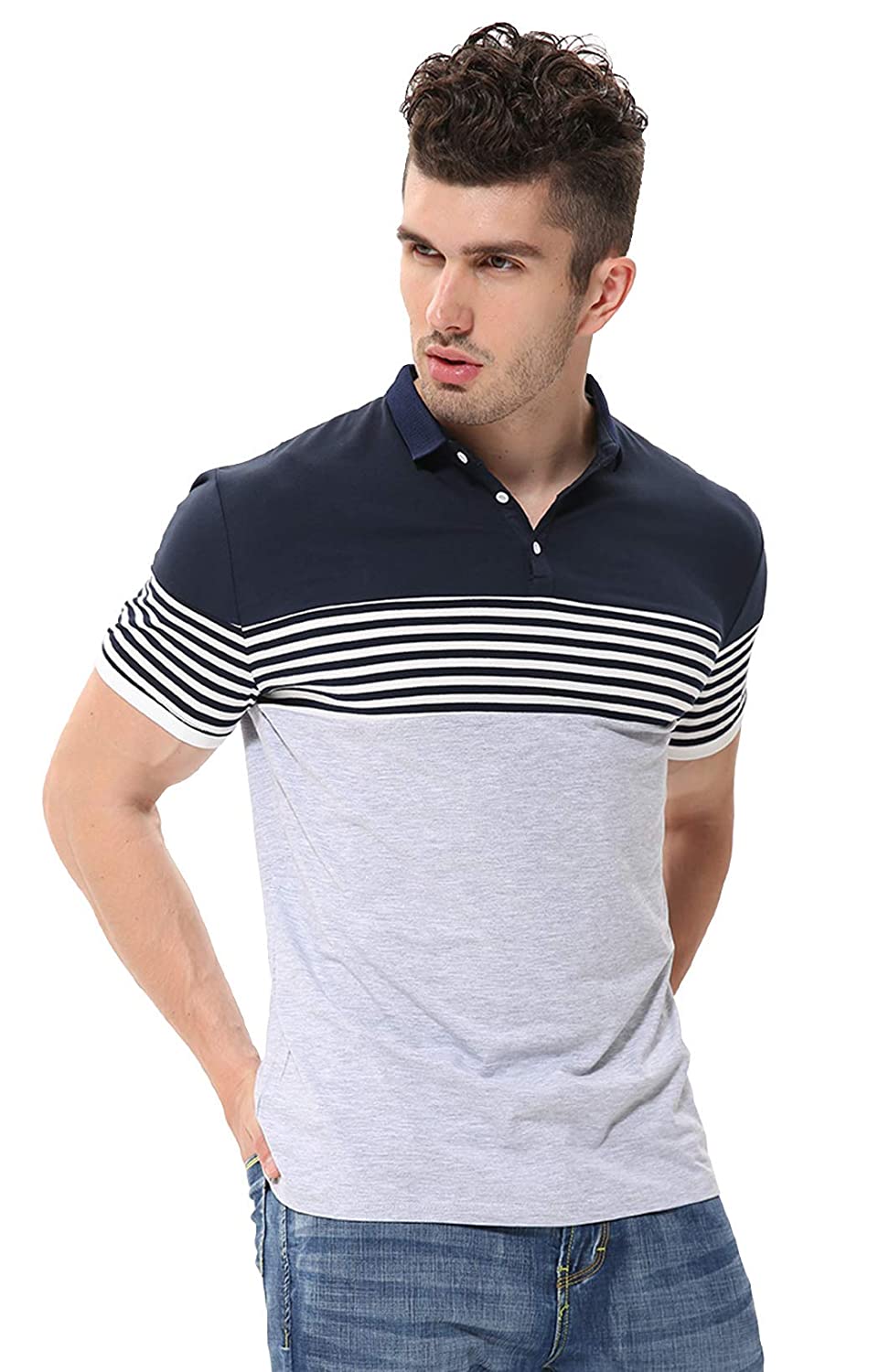 Mens Cotton Half Sleeve Striped Polo T Shirt with Collar Mens Cotton Half Sleeve Striped Polo T Shirt with Collar