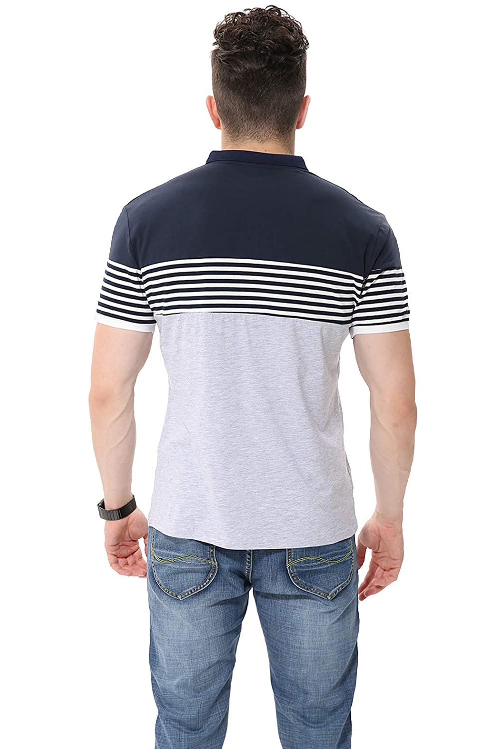 Mens Cotton Half Sleeve Striped Polo T Shirt with Collar Mens Cotton Half Sleeve Striped Polo T Shirt with Collar