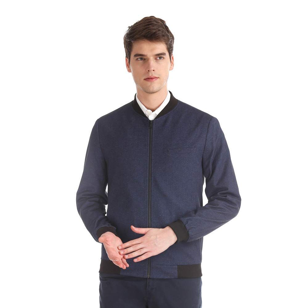 Arvind Blue Zip Up Bomber Jacket