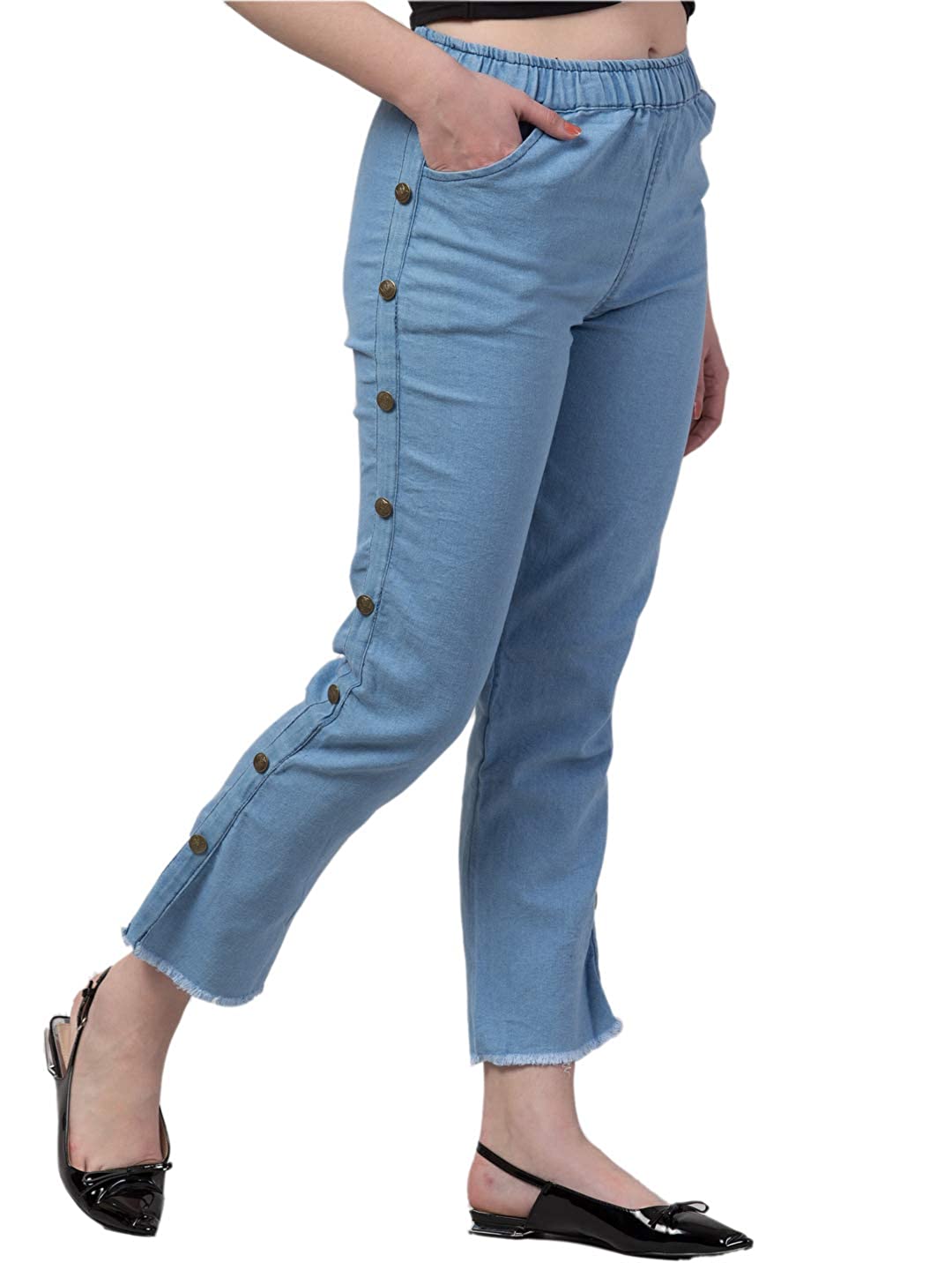 Ira Collection Side Buttoned Light Blue Jogger Jeans for Women