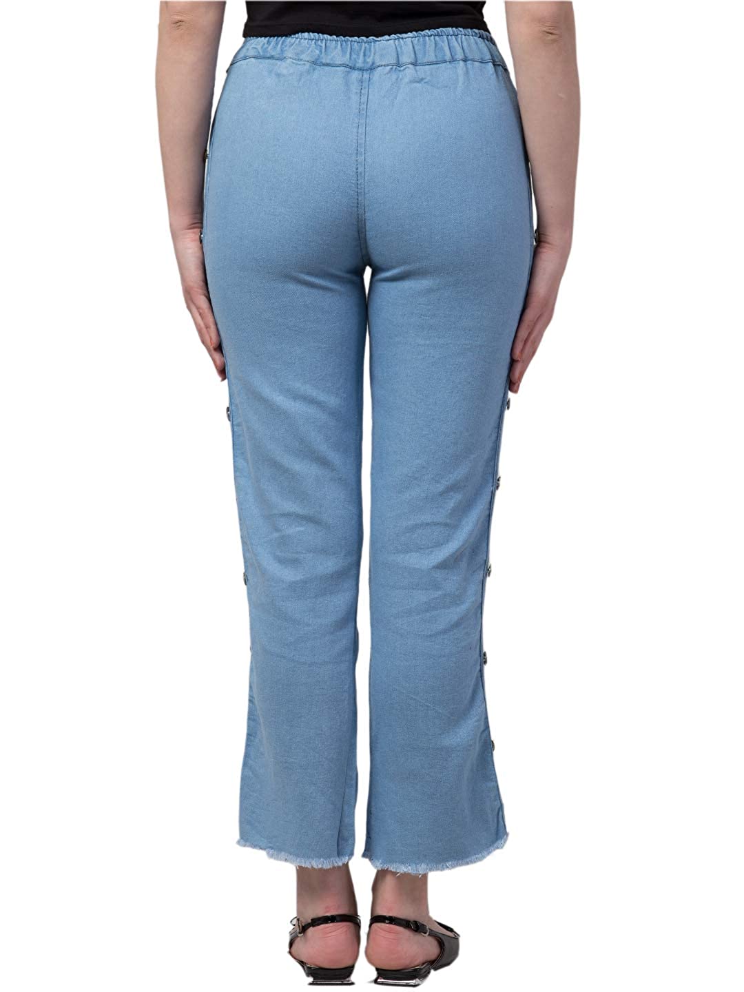 613kQZjat6L._UL1440_ Ira Collection Side Buttoned Light Blue Jogger Jeans for Women