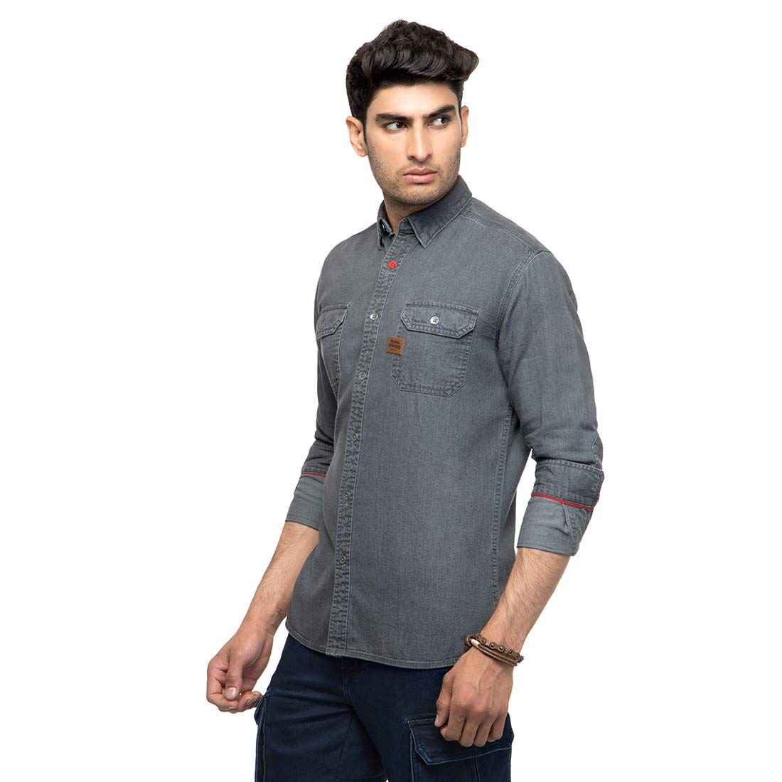 61gYeWkR37L._SL1100_ Click to open expanded view Royal Enfield Classic Denim Shirt Light Grey (L) 42 CM (RLASHM000112)