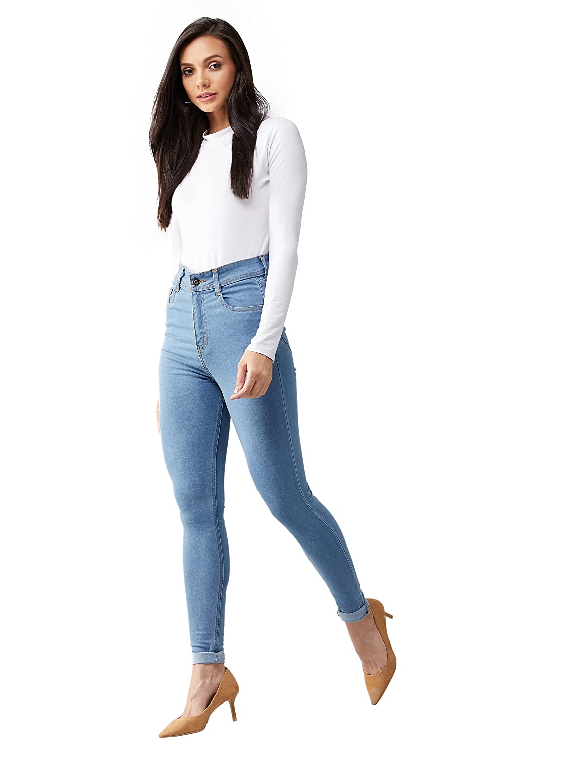 7123xcisuRL._UL1500_ Dolce Crudo Women's Blue Skinny High Rise Distressed Regular Length Denim Jeans