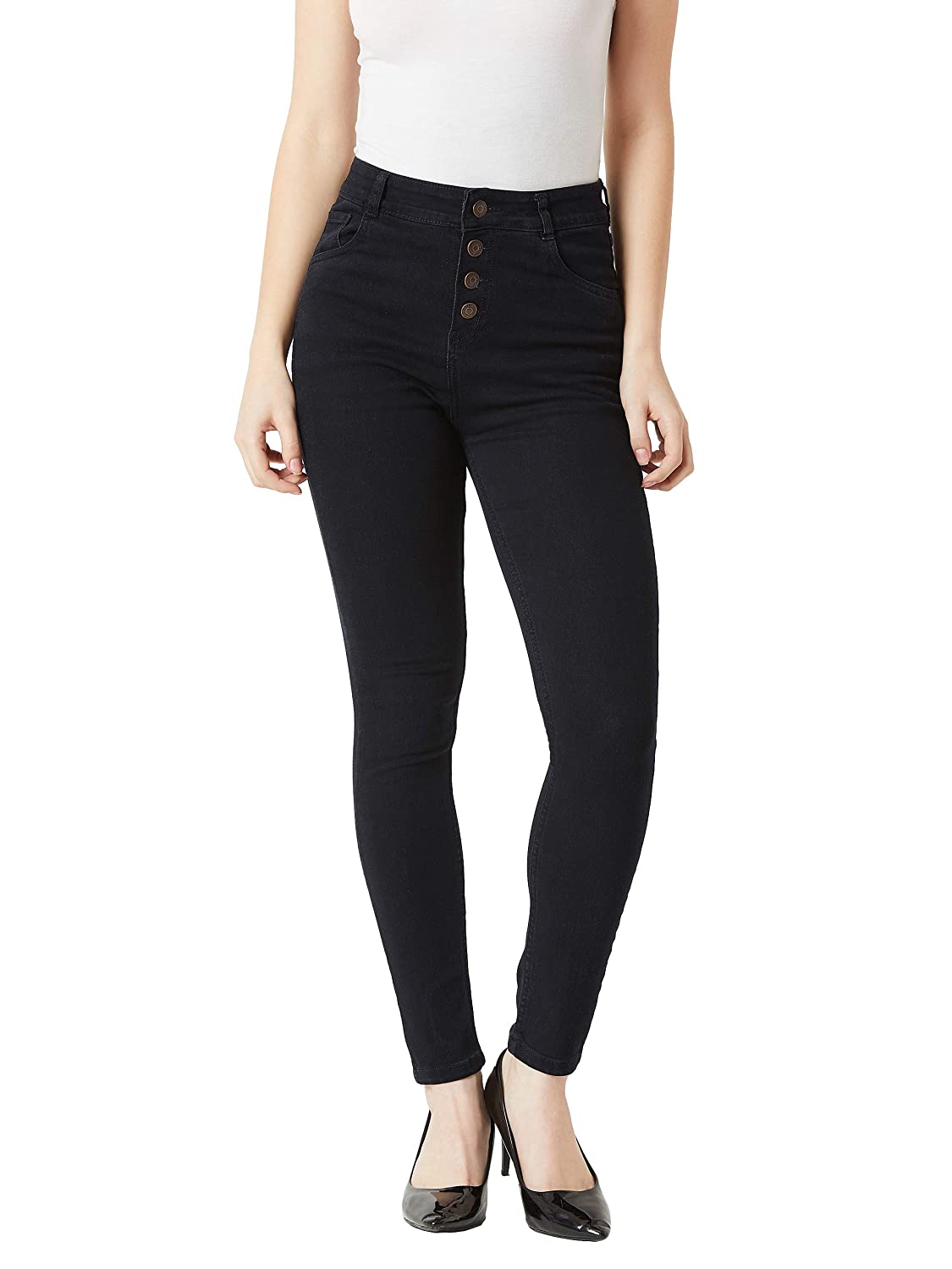 Miss Chase Women's Black Skinny Fit High Rise Clean Look Regular Length Stretchable Denim Jeans