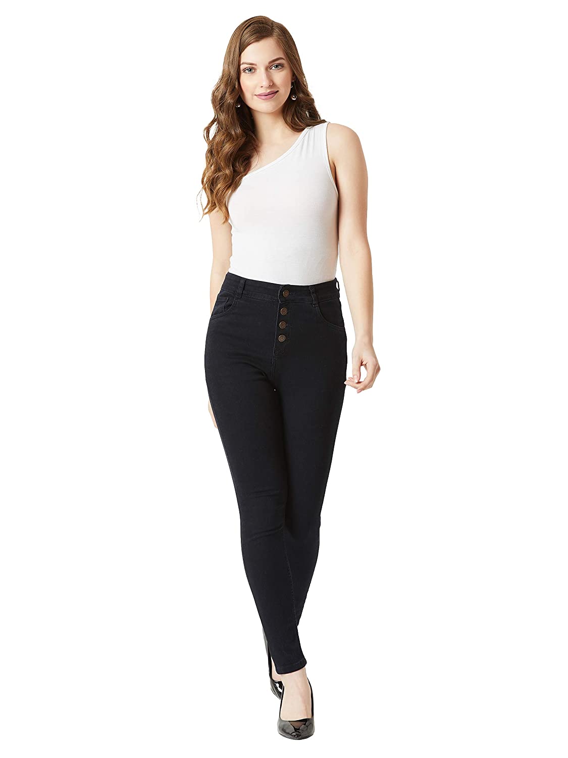 71Z4PxuiihL._UL1500_ Miss Chase Women's Black Skinny Fit High Rise Clean Look Regular Length Stretchable Denim Jeans