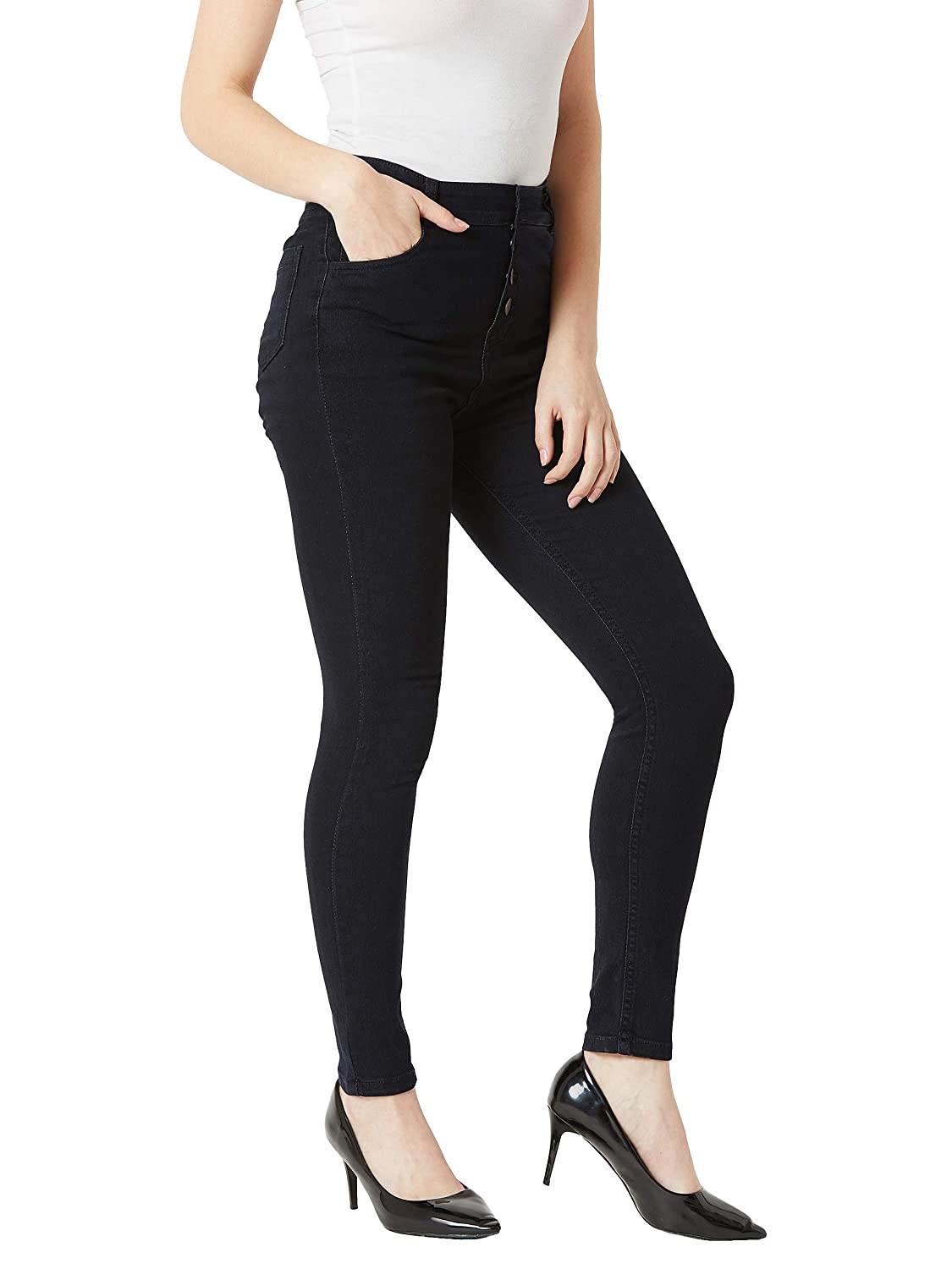 71efz5439bL._UL1500_ Miss Chase Women's Black Skinny Fit High Rise Clean Look Regular Length Stretchable Denim Jeans