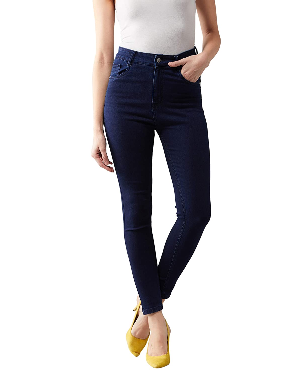 71hvPCdoVTL._UL1500_ Dolce Crudo Women's Navy Blue Skinny Fit High Rise Clean Look Regular Length Stretchable Denim Jeans
