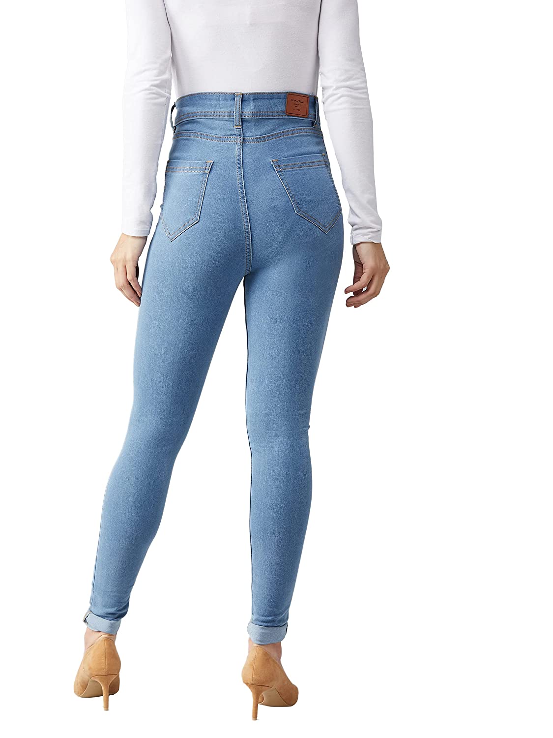 81-ngpL2JFL._UL1500_ Dolce Crudo Women's Blue Skinny High Rise Distressed Regular Length Denim Jeans