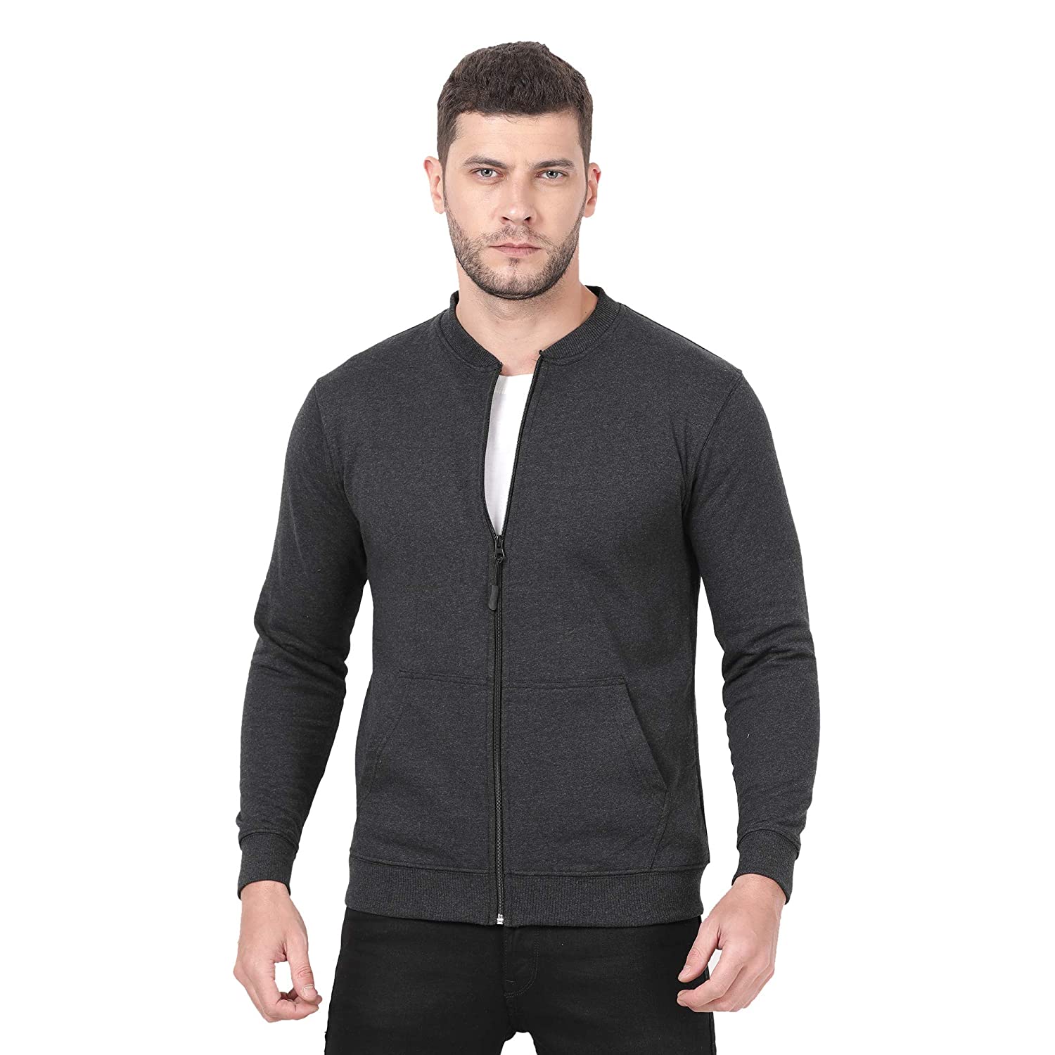 AWG Men's Cotton Regular Fit Solid Varsity Jacket