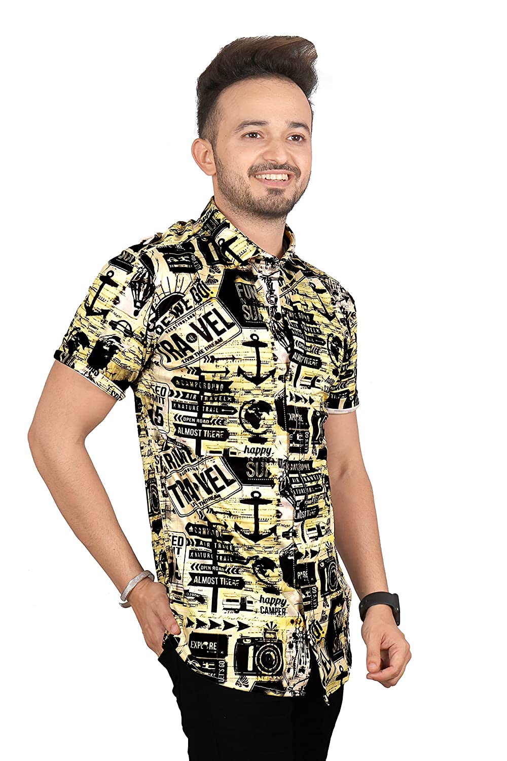 81iOQQw-snS._UL1500_ Mentific® Digital Print Lycra Half Sleeve Multi Designs Shirt for Men