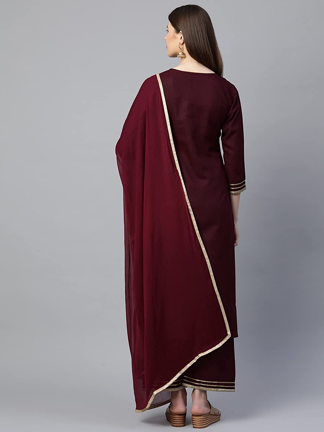 518krAqquxL._UL1440_ GoSriKi Women's Cotton Straight Kurta with Palazzo & Dupatta