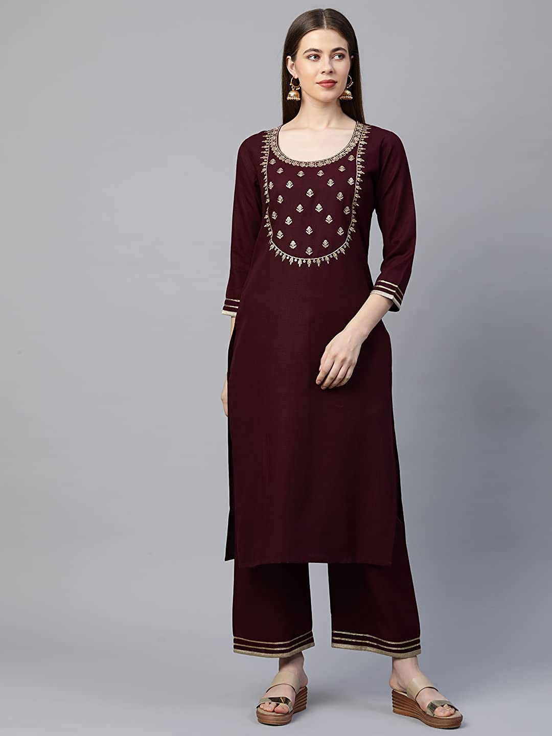 51mneSwMEtL._UL1440_ GoSriKi Women's Cotton Straight Kurta with Palazzo & Dupatta