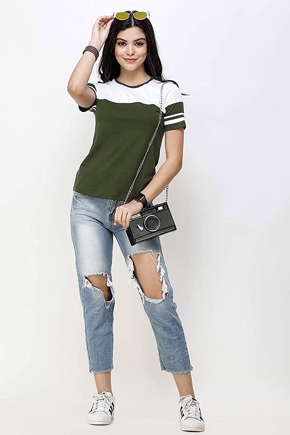 61IKtS7BoDL._UL1500_ Zikrak Half Sleeves Round Neck Striped Cotton T-Shirt for Women & Girls