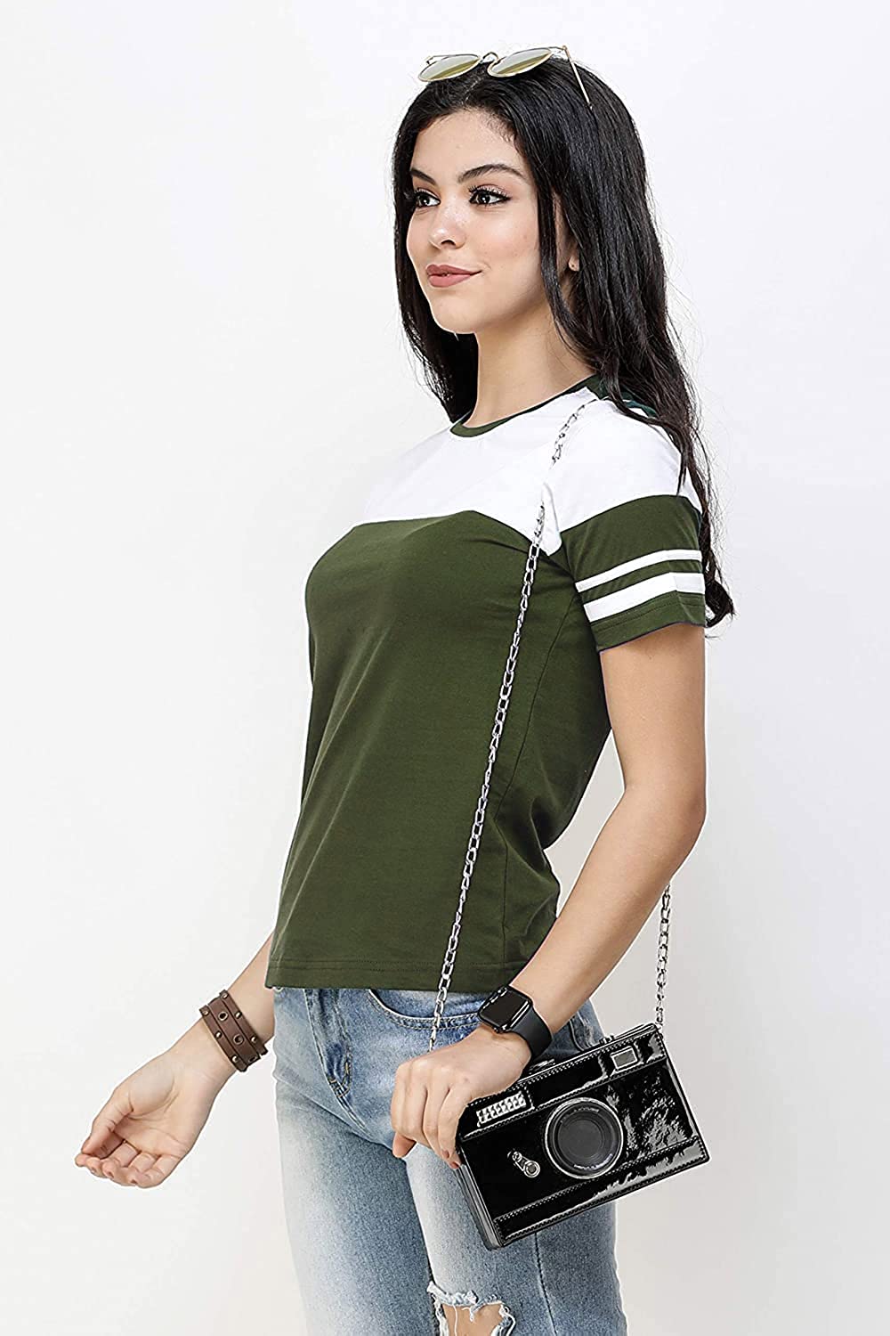 61dTyOFE6CL._UL1500_ Zikrak Half Sleeves Round Neck Striped Cotton T-Shirt for Women & Girls