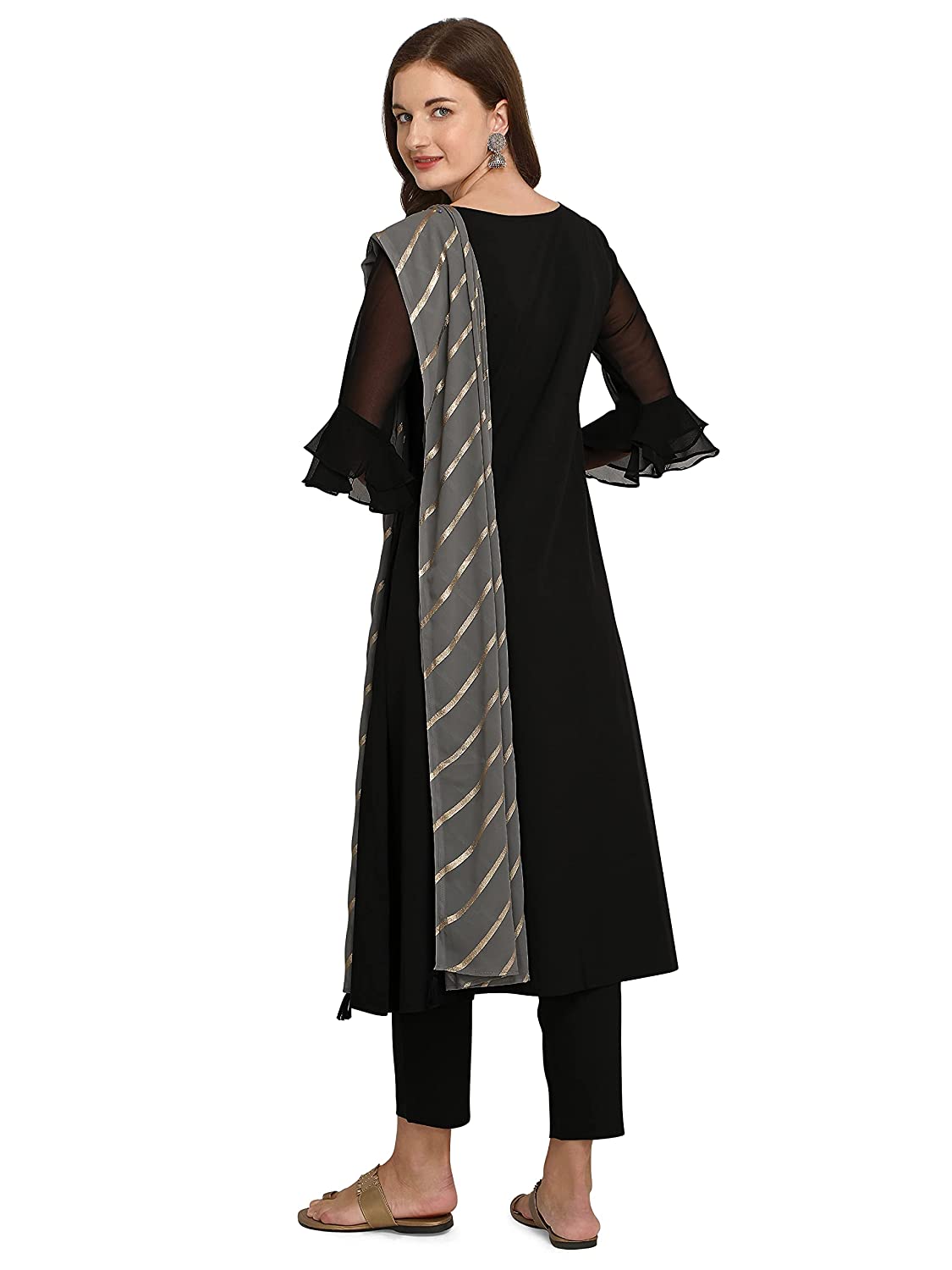710qklknsnL._UL1500_ FIORRA Women's Black Poly Crepe A-Line Kurta with Pant and Dupatta