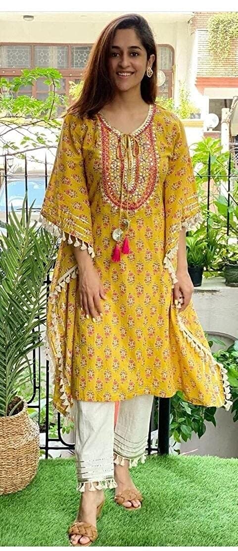 71s9UwsrgEL._UL1113_ Smita Fashion Women's Printed Stitched Kaftan Kurta with Pant Set