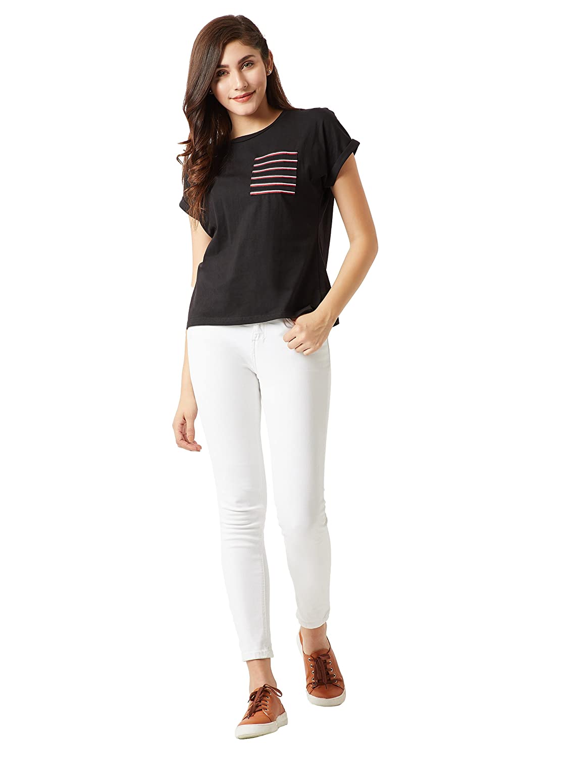 71zHrcGDKzL._UL1500_ Miss Chase Women's Multicolored Round Neck Full Sleeves Solid Paneled Boxy Fit Top