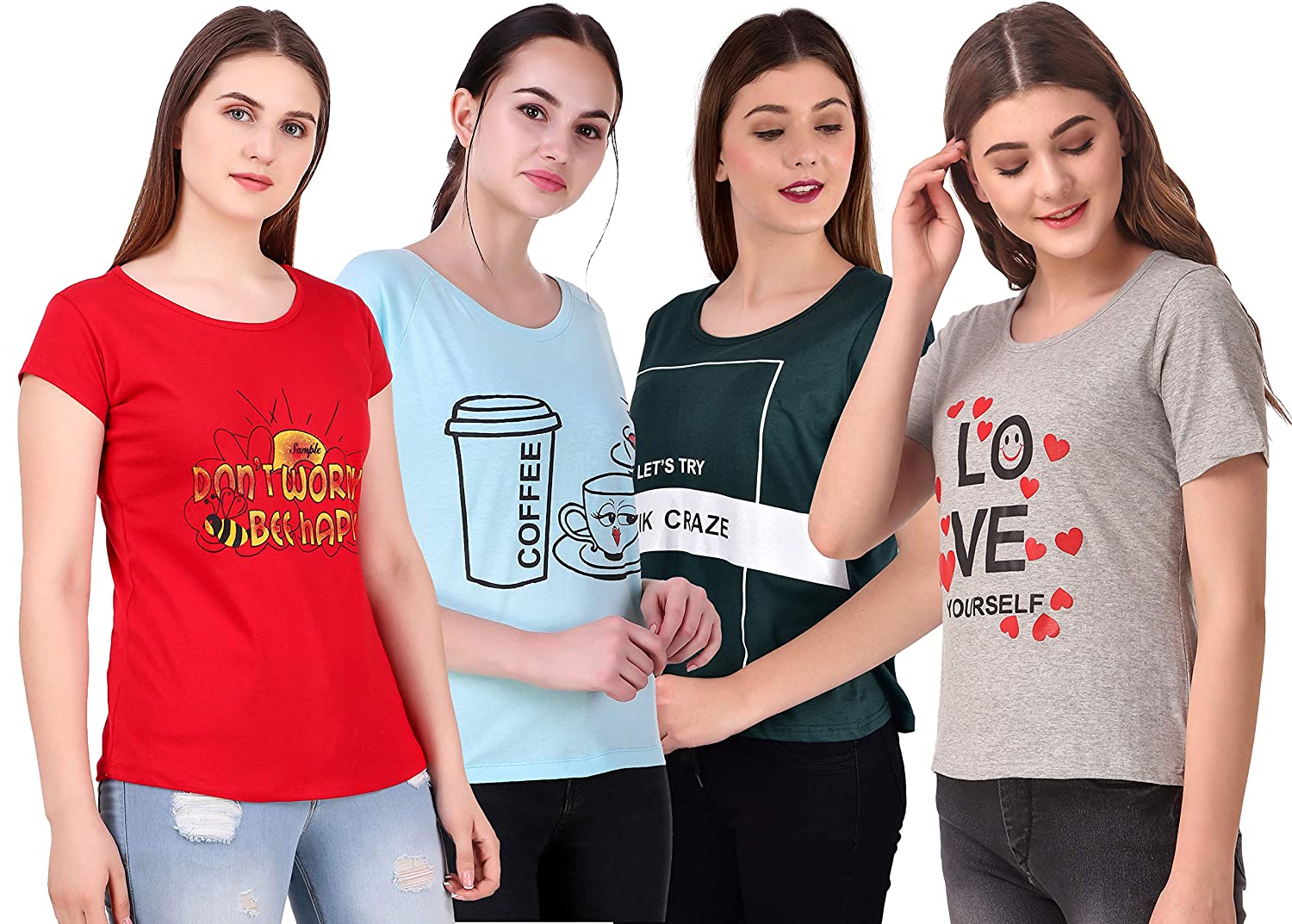 81lm1UcjotL._UL1500_ NIVIK, Printed t-Shirts for Women, Summer wear Soft Cotton Tops (Combo of 4)